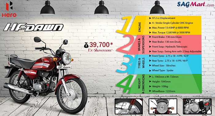 hero hf dawn tyre size