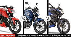 TVS Apache RTR 160 4V Vs Bajaj Pulsar NS 160 Vs Yamaha FZ Fi Version 2.0: Spec Comparison