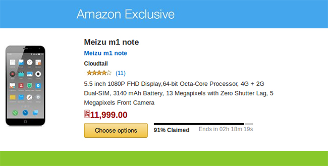 Meizu m1 Note on Amazon India