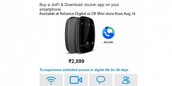 Reliance Jio Brings JioFi Mi-Fi device under preview offer at INR 2899
