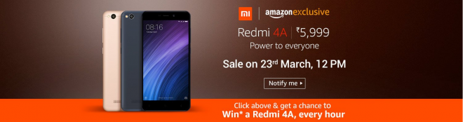 Xiaomi Redmi 4A first sale on Amazon