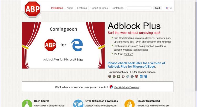 Win 10 Edge browser now supports Adblock extension