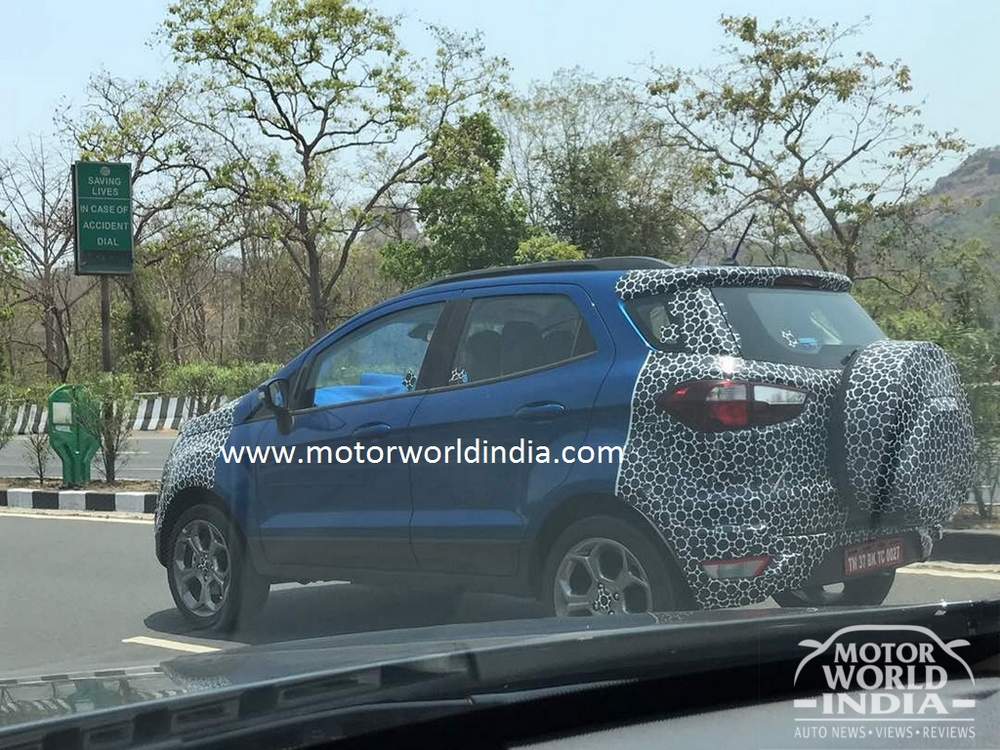 2017 Ford EcoSport Spotted Testing in India camouflaged side Rear profile
