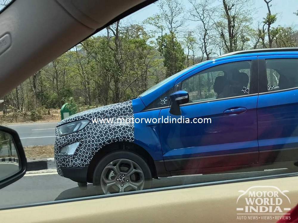 2017 Ford EcoSport Spotted Testing in India camouflaged side profile