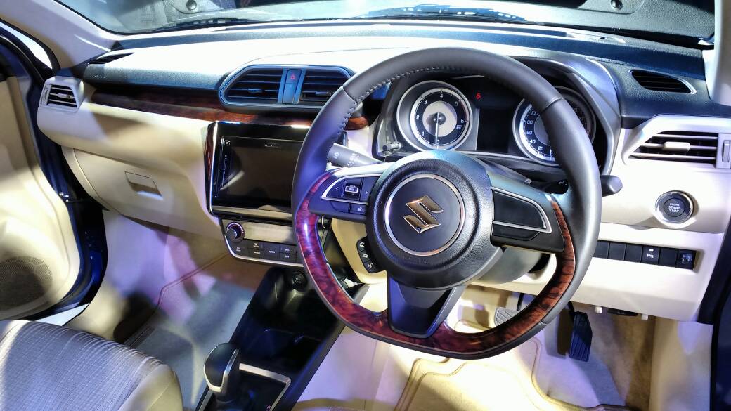 2017 Next-Gen Maruti Suzuki Dzire Officially Unveiled Dashboard Steering Wheel