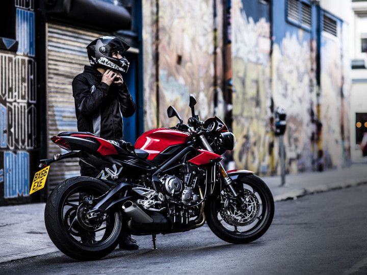 New Triumph Street Triple from rear three quarter New Triumph Street Triple from rear three quarter