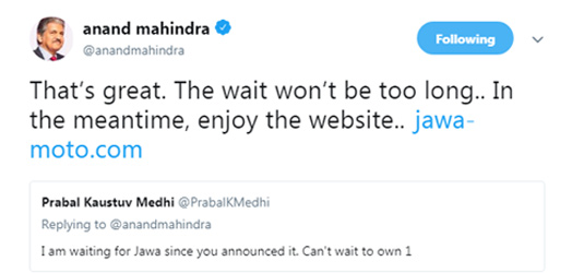 Anand Mahindra Launch Jawa Website