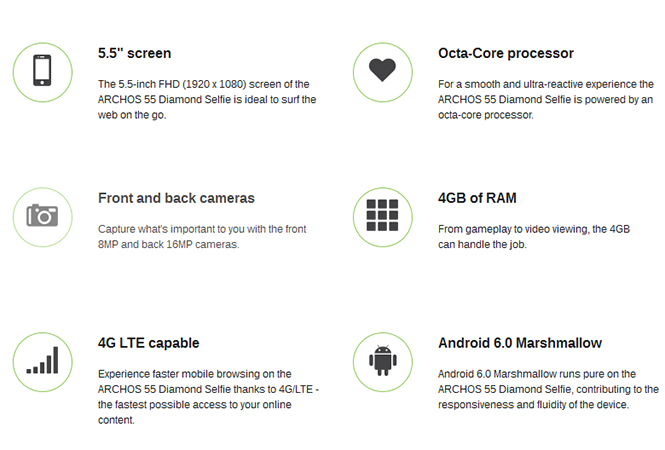 Archos 55 Diamond Selfie Specs Overview