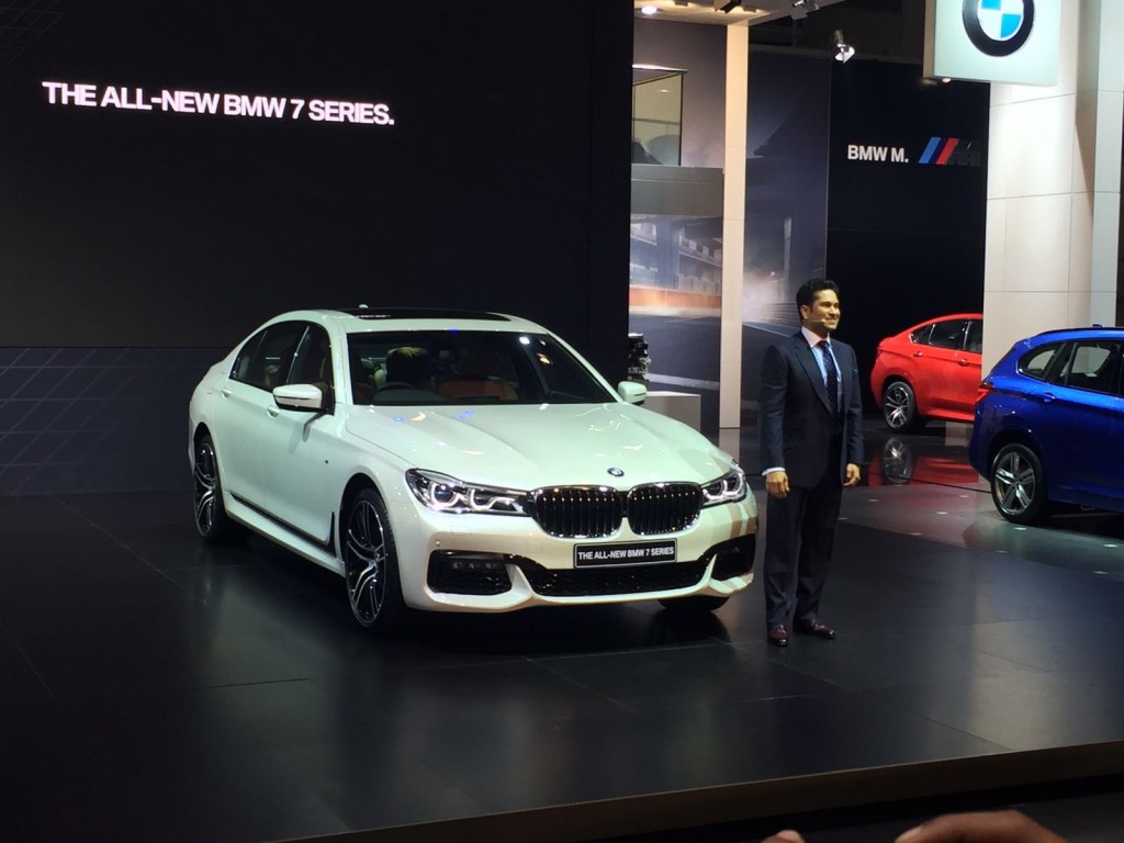 Sachin Tendulkar Posing with the New BMW 7 Series 