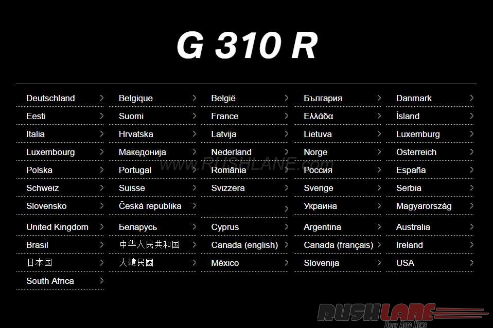 List of Countries will get BMW G310R