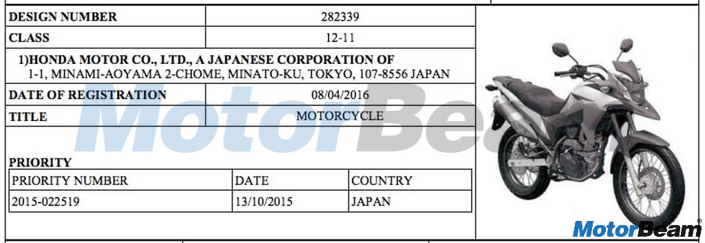 Honda XRE 300 filed patent document