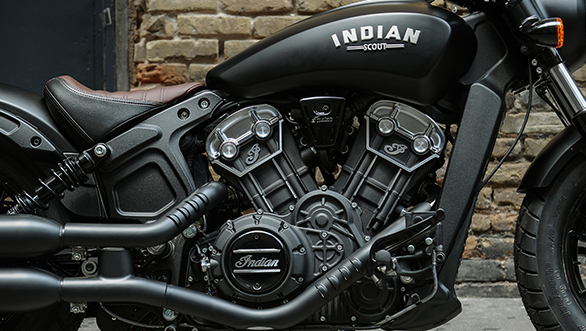 Blacked out Scout Bobber with brand badge in capitals on fuel tank