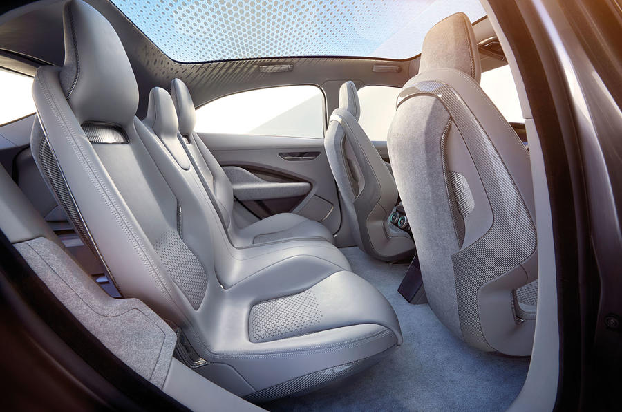 Jaguar All Electric I-Pace SUV Concept Seating Arrangement second row at LA Auto Show Jaguar All Electric I-Pace SUV Concept Seating Arrangement second row at LA Auto Show