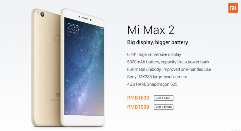 Mi Max 2 Features and Price