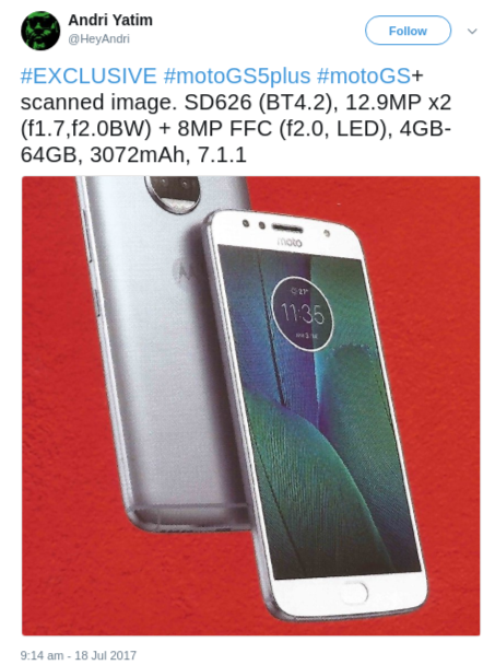 Moto G5S Plus leak Silver Variant