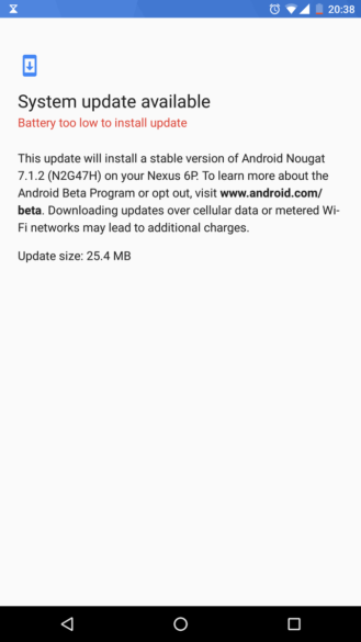Nexus 6P with beta version gets build number N2G47H of 26MB in size