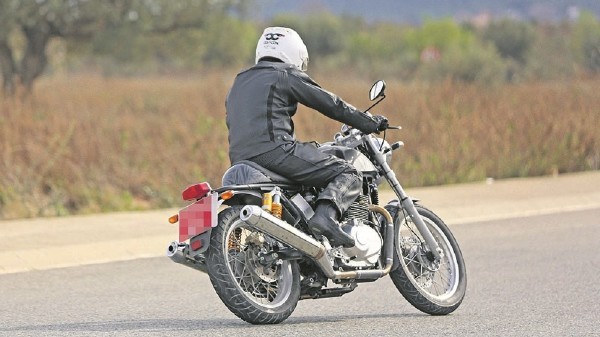 Spied Royal Enfield motorcycle from rear end
