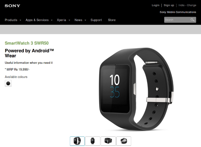 Sony SmartWatch 3 at company Website