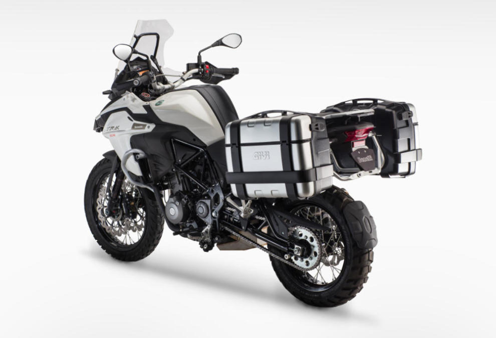 Adventure motorcycle Benelli TRK 502 rear three quarter view