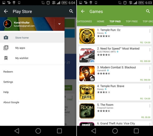 Google Play Store with Android L