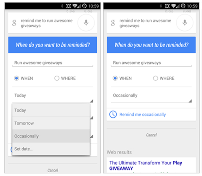 Google Now Occasionally Reminder Feature