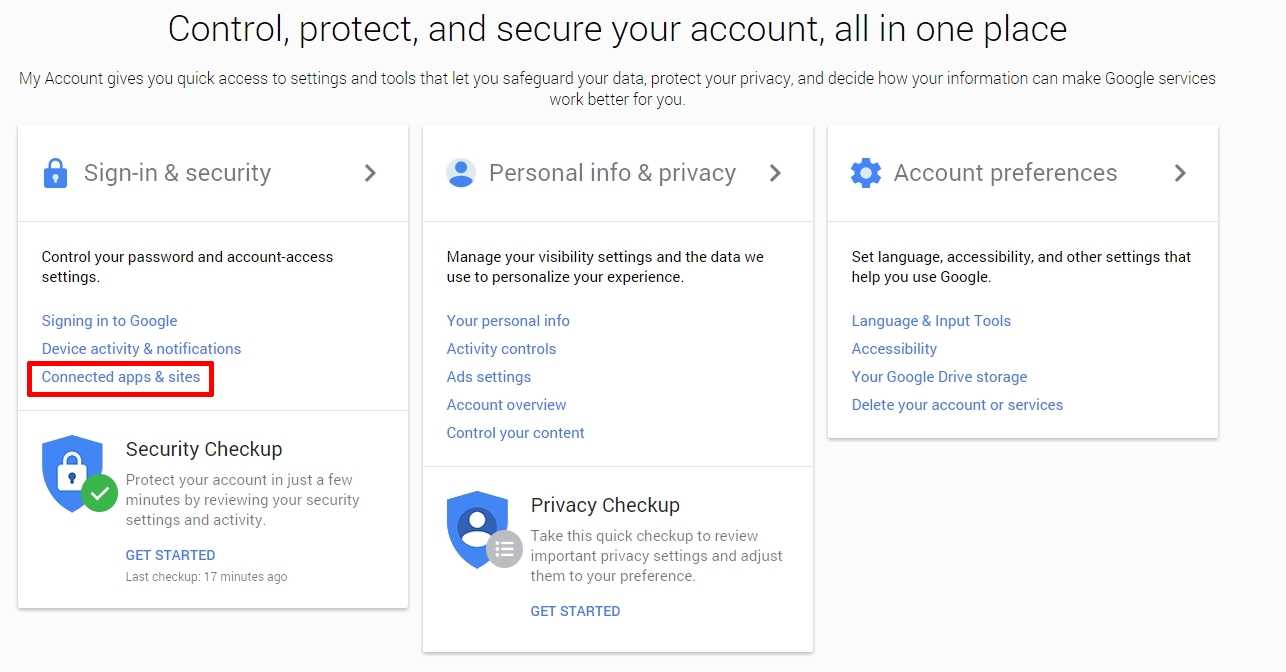 Google Account Setting Page