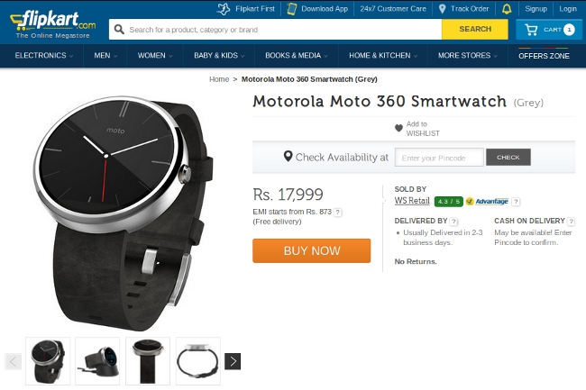 Moto 360 at Flipkart to sale