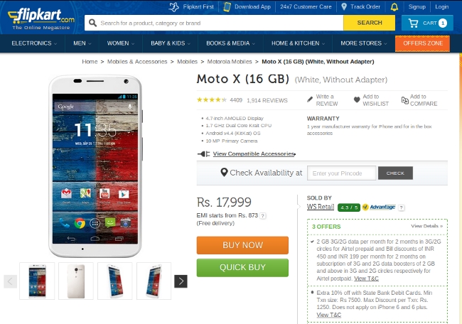 Moto X at Flipkart with price cut