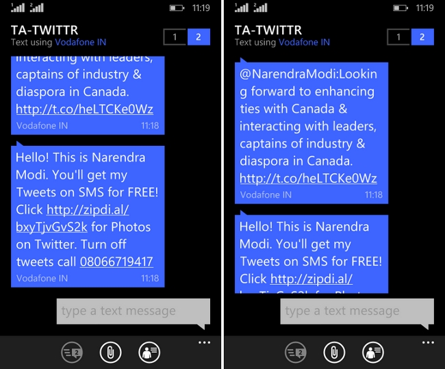 Modi Tweet as SMS Alert