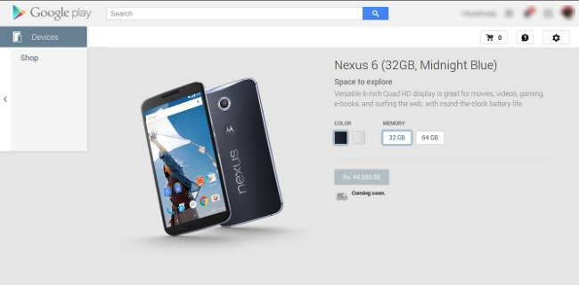 Nexus 6 32GB Price on Google Play Store