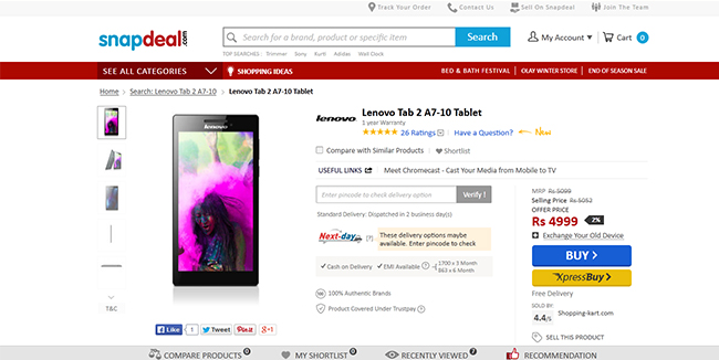 Lenovo Tab 2 A7-10 Tablet