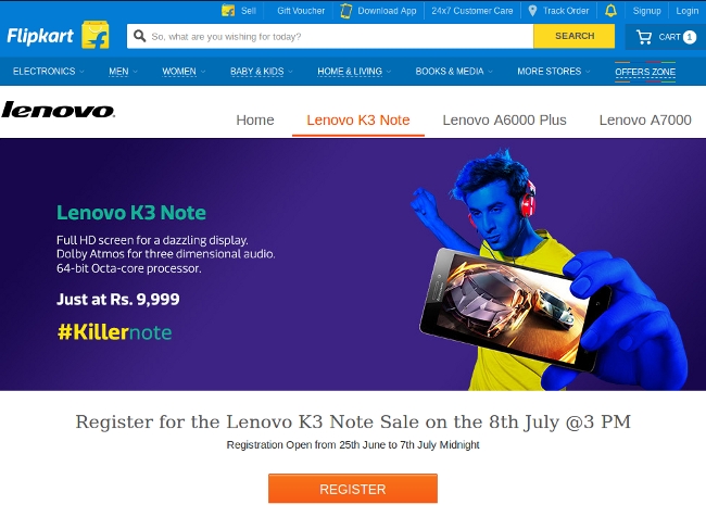 Lenovo K3 Note on Flipkart