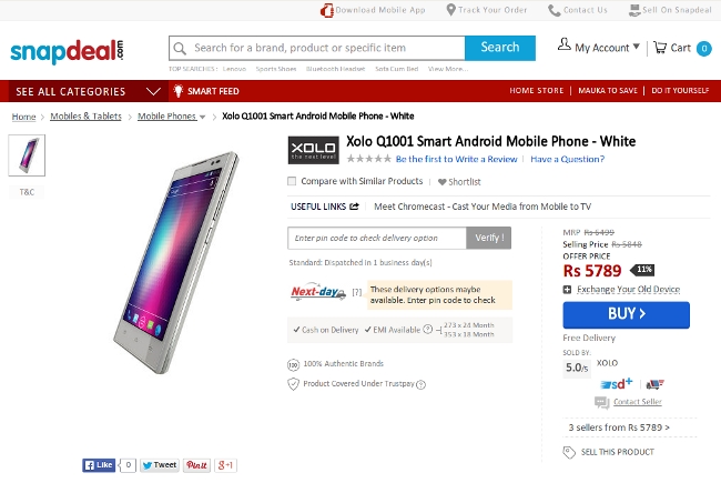 Xolo Q1010 on Snapdeal