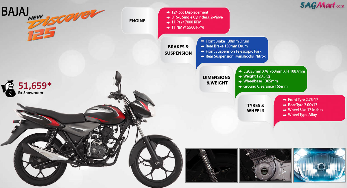 Bajaj Discover 125 Drum Brake CBS Price India Specifications, Reviews