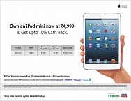 Apple iPad Mini available with 10% cash back offer and easy EMI