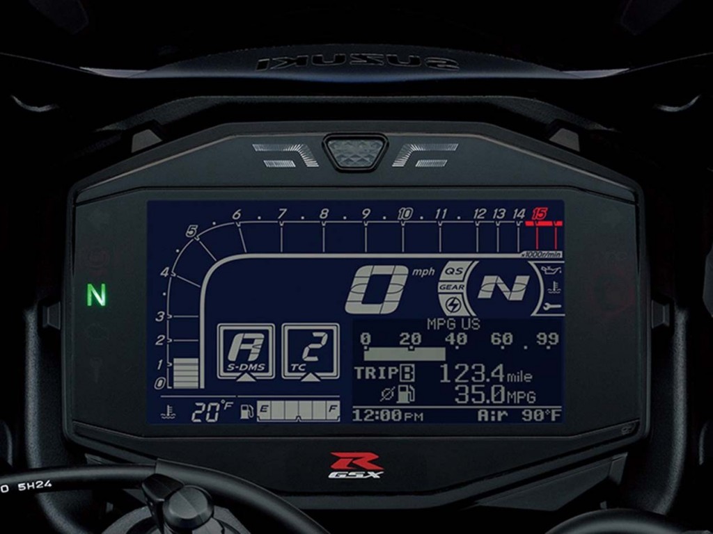 An all-new digital instrument console on 2017 Suzuki GSX R1000
