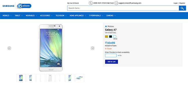 Samsung Galaxy A7 at samsung eStore