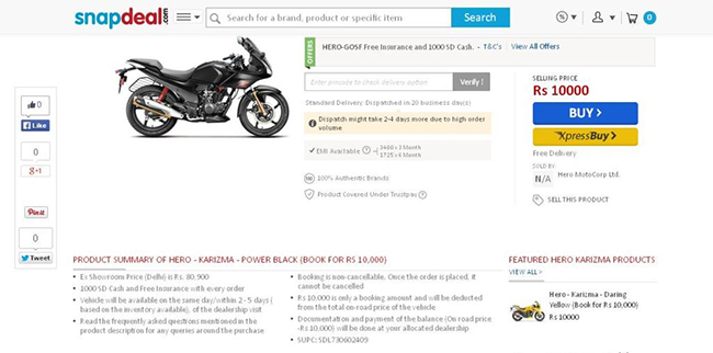 Hero Motocorp Products on Snapdeal