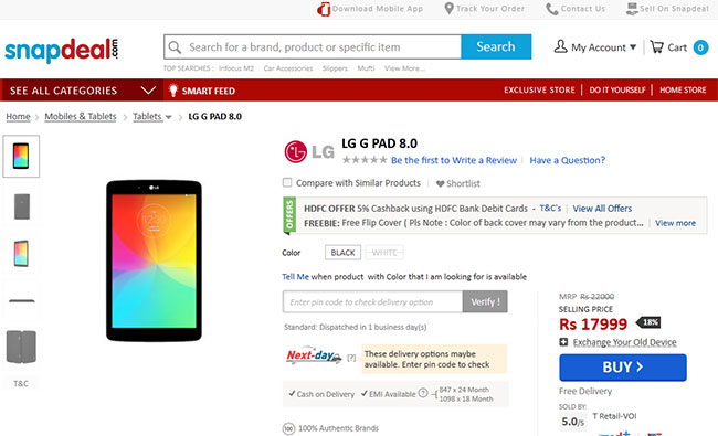 LG G Pad 8 on Snapdeal