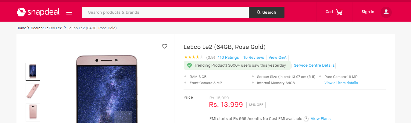 LeEco Le 2 64GB on Snapdeal