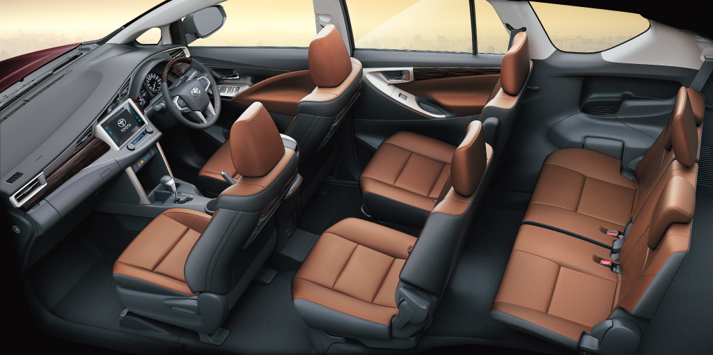 Toyota Innova Crysta Inside the cabin with leather uphostery