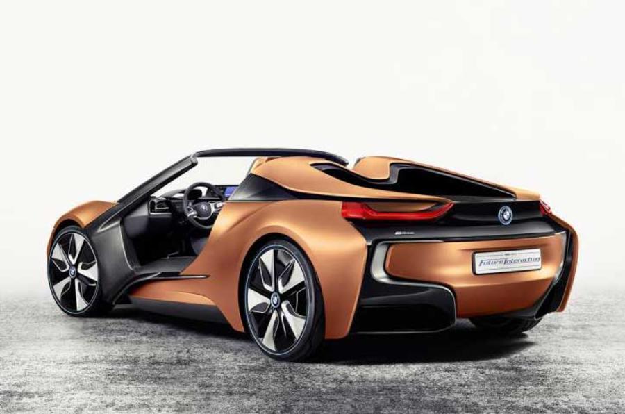 BMW i8 Roadster at rear profile 