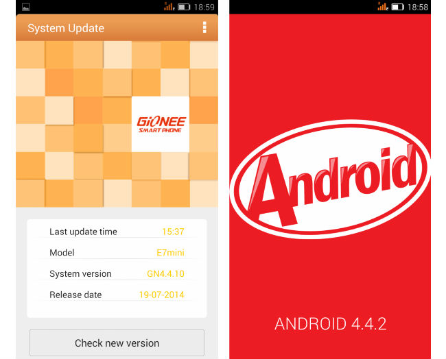 Gionee Elife E7 Mini Android 4.4.2 Update