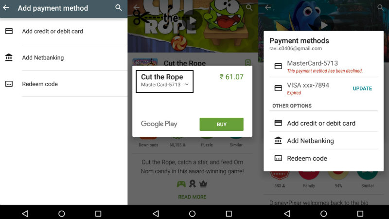Google Play Net Banking Option