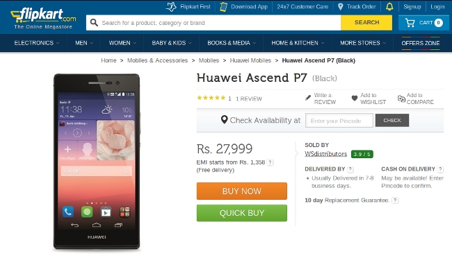 Huawei Ascend P7 on Flipkart