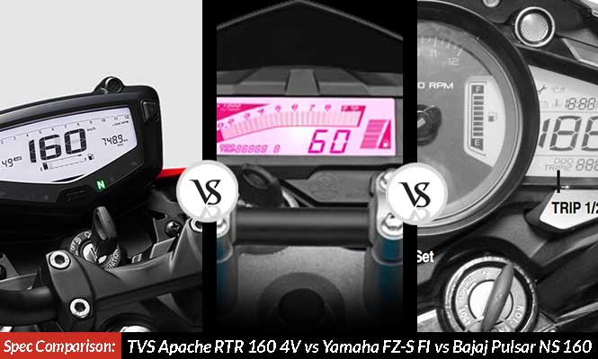 TVS Apache RTR 160 4V Vs Bajaj Pulsar NS 160 Vs Yamaha FZ Fi Version 2.0 Meter