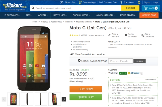 Moto G at Flipkarty with Price Cut