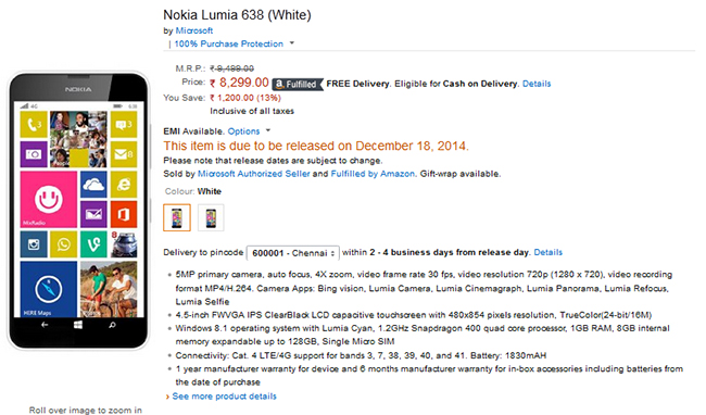 Nokia 638 Specs and Price