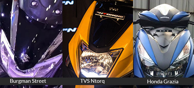 Suzuki Burgman Street 125 vs TVS Ntorq vs Honda Grazia Headlight